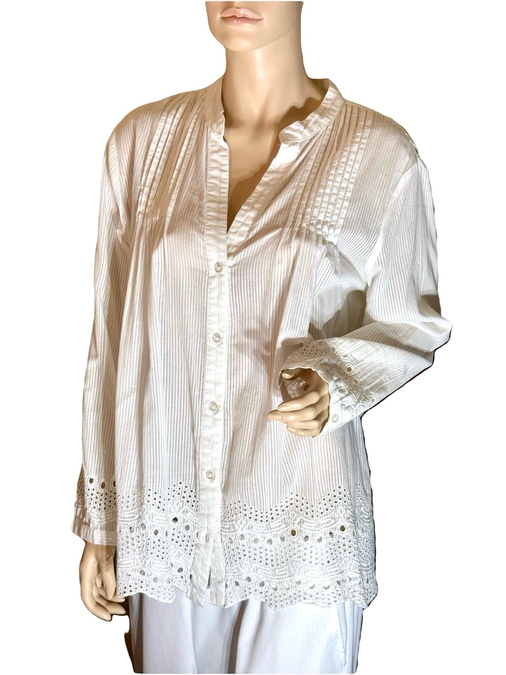 Chico's White Eyelet-Trim Button Down Shirt